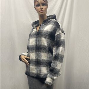 Joie Women's Black/Gray/White Plaid Zip-Up Hoodie Jacket
